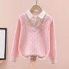 Girls' Two-Piece Look Sweatshirt – Spring/Autumn Fashion Shirt Collar Long Sleeve Top for Big Kids.