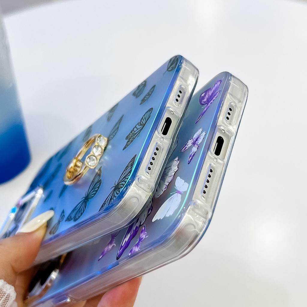 Чехол для iPhone 15 Pro с лазерной текстурой, гальваническим покрытием, узором в виде бабочки, кольцом-подставкой, чехлом для телефона