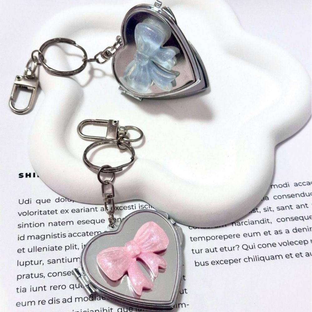 Double Sided Mirror Bag Hanging Keychain Heart Shape Cosmetic Mirror Key Chain Women