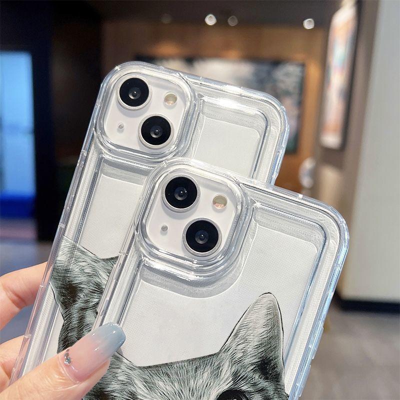 Мультяшный чехол для iPhone 15/15 Pro/15 Pro Max, совместимый с кошками - Ударопрочный, Прозрачный, Защита с воздушной подушкой