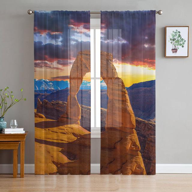 Arch Flowers Sea Printed Curtains Drape Sheer Tulle Home Decoration Living Room Bedroom Cortinas Chiffon Window Curtains