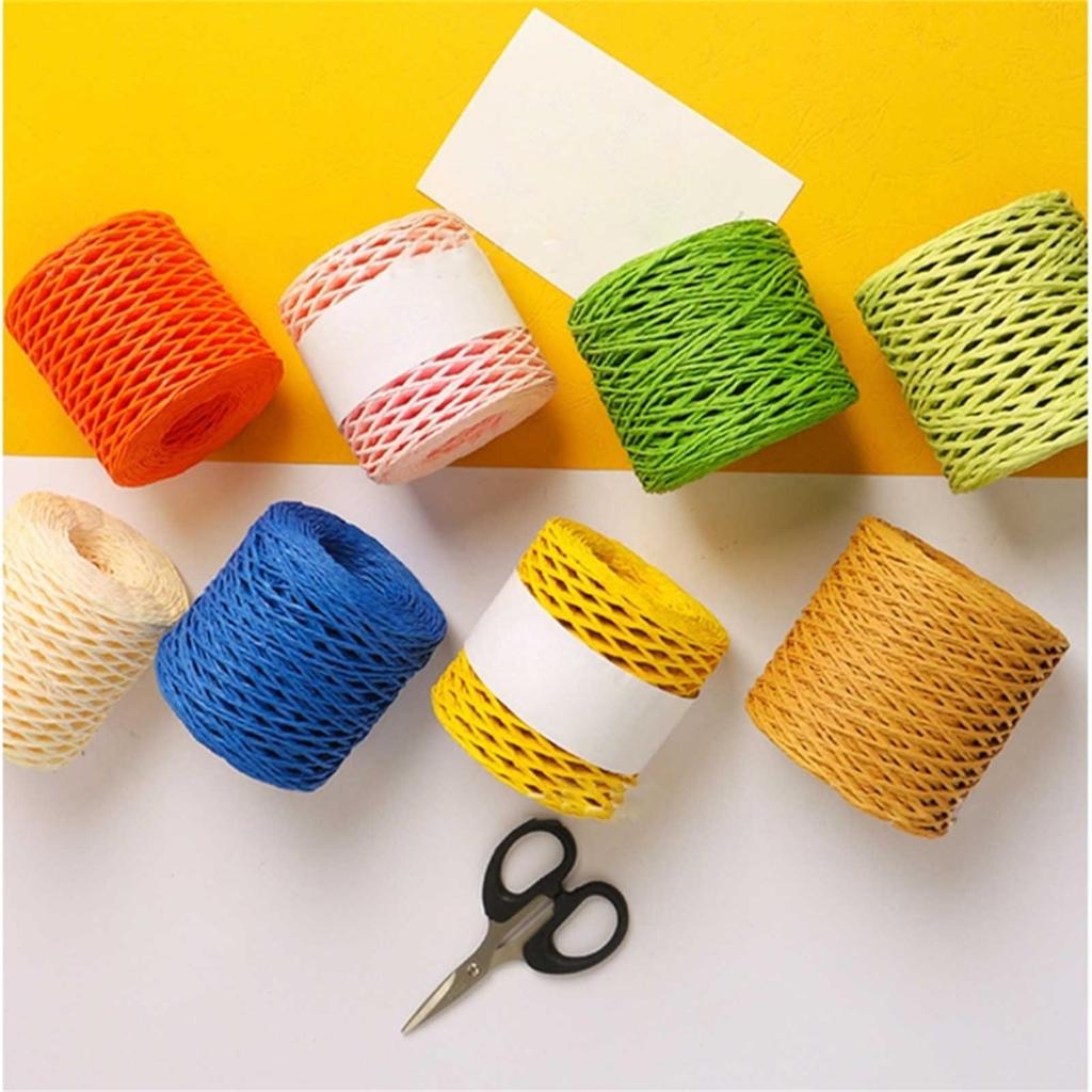 Raffia Straw Yarn DIY Knitting Material for Women Girls Cotton Raffia Yarn Crochet Summer Sun Hat Yarn Seabeach Bag Yarn