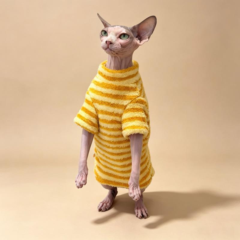 Autumn and winter hairless cat clothes Sphinx Devon four-sided elastic, comfortable and warm, anti-hair loss stripes