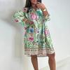 Женское платье размера «плюс» в стиле бохо с цветочным принтом и короткими рукавами на пуговицах