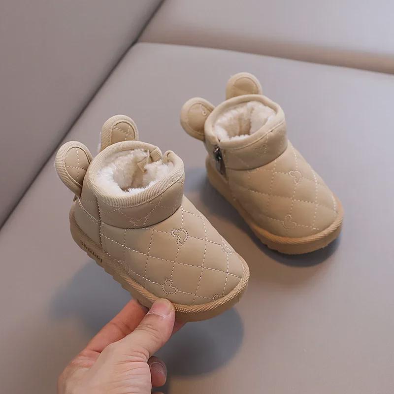 Водонепроницаемые детские зимние ботинки с плюшевой подкладкой, зимняя теплая обувь для малышей, мальчиков и девочек в возрасте от 1 до 6 лет.