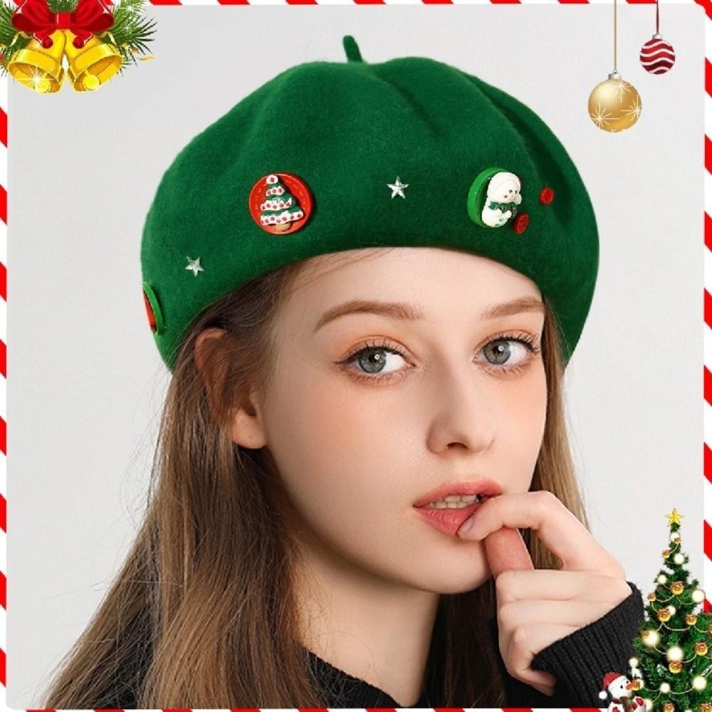 Модная шерстяная рождественская беретка Шапка Толстая теплая однотонная шапка-бини Рождественский подарок Ветрозащитная рождественская нарядная шапочка