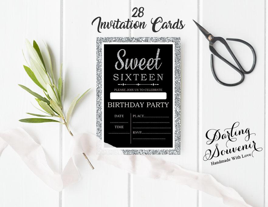 Darling Souvenir Black Birthday Invitation Card Printable Elegant Fill or Write In Blank Party Invites 28 Pcs 5 X 7