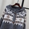 Retro Hooded Horn Buckle Knitted Cardigan Autumn and Winter New Design Sense Loose Lazy Wind Sweater Jacket Women