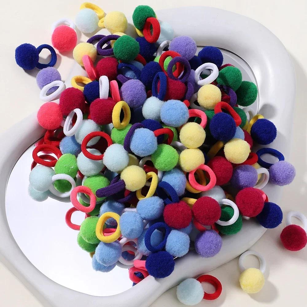 20 шт./лот Эластичные резинки для волос для девочек, плюшевые резинки с помпонами для детей, резинки-скранчи для волос, детские аксессуары для волос