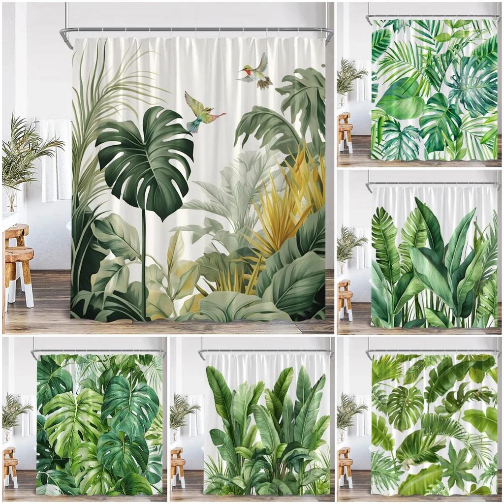 Nordic Modern Shower Curtain Tropical Leaves Monstera Shower Curtain Forest Green Leaves Plants Bathroom Decoration