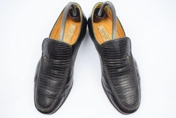 90-е NIPMAR Лоферы слипоны из крокодиловой кожи 25.5-26.5см 8 Коричневые Италия(ИСПОЛЬЗОВАЛ)