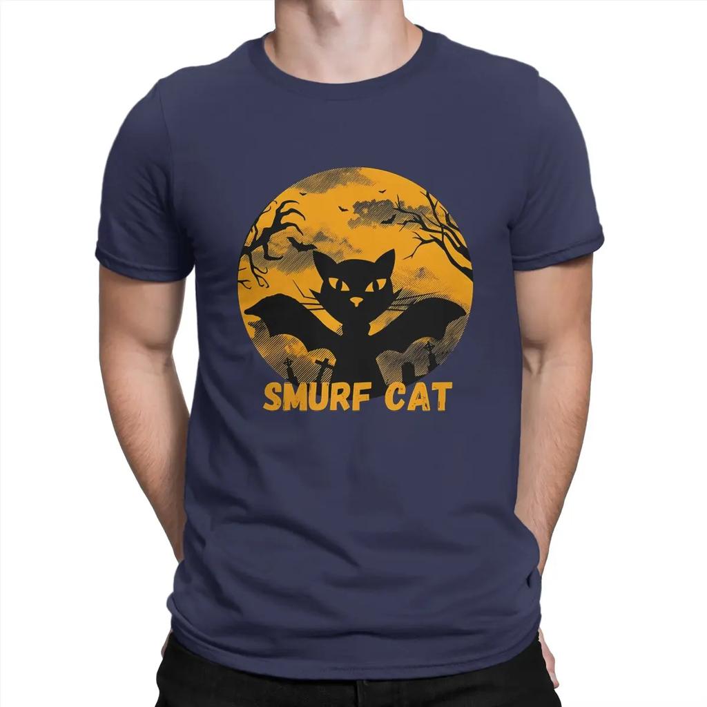 Spooky Cat Halloween Funny Humour Hip Hop TShirt Blue Cat Elf Leisure T Shirt Hot Sale T-shirt For Men Women