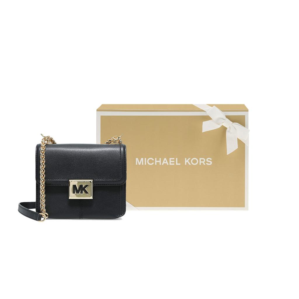 Michael Kors MK Sonia Маленькая Сумка на Цепочке Кожаная Однотонная с Клапаном Большой Логотип Кожаная Наплечная Сумка Кроссбоди Женские сумки Черный 35F1G6SS5L-001