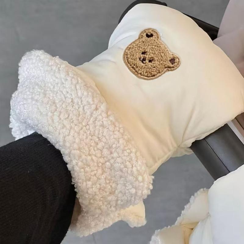 Thickened Fleece Baby Stroller Handle Gloves Cute Bear Bunny Design Windproof Warm Winter Children's Outdoor Sports Mittens