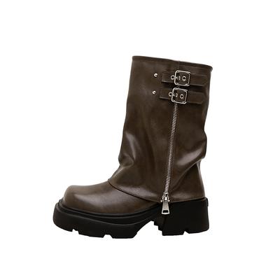 Нишевые сапоги-трубы, сапоги на высокой платформе, женские черные сапоги-рыцари средней высоты голенища, сапоги с широким голенищем, ковбойские сапоги, сапоги-локомотивы