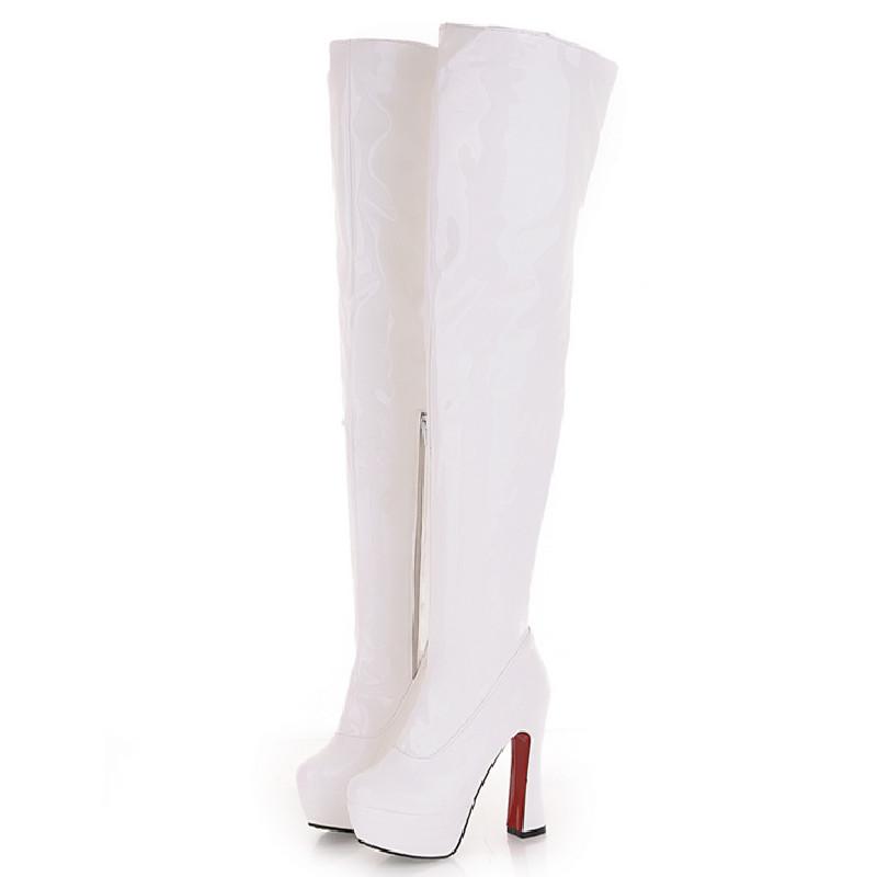 Модные высокие сапоги женские на платформе осень-зима выше колена сексуальные высокие каблуки фетиш красные белые туфли женские большие размеры