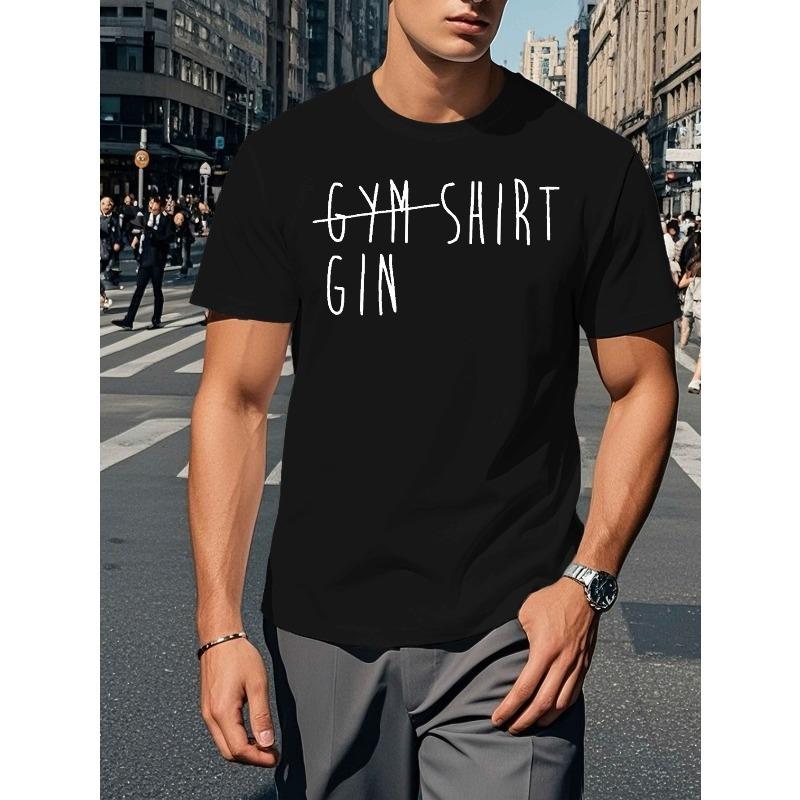 Мужская повседневная футболка с круглым вырезом, Спортивный топ GIN с коротким рукавом, Небольшая эластичность, Обычная посадка, Геометрический узор, Летняя одежда