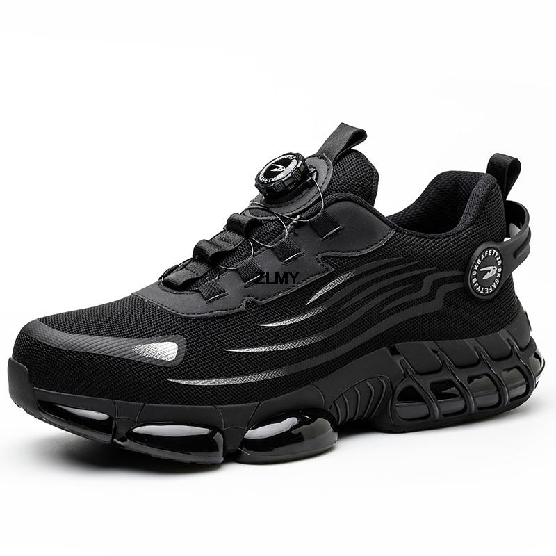 Fashion ZLMY Anti-slip Safety Shoes Men Steel Toe Sneaker Puncture Proof Rotary Button Safety Work Boots Man Sport Work Shoes Anti-smash