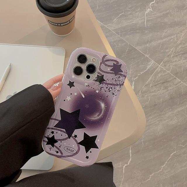 Planet Universe Stars Purple Cartoon Phone Case For Iphone 14 Pro Max Plus 13 12 11 Promax Silicone Soft Ins Back Cover