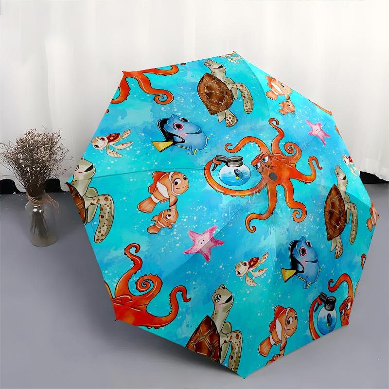 Disney Finding Nemo, Sea Creatures Automatic Open/Close Umbrella - Cute Umbrella with Cute Design, Portable 3-Fold Compact Umbrella for Men