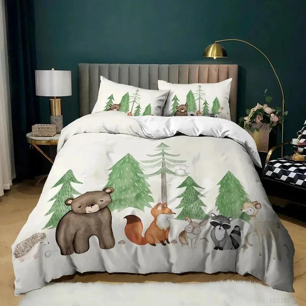 Комплект постельного белья с изображением животных Queen Cute African Animal Print Twin Комплект постельного белья из микрофибры с красочными животными джунглей для вечеринки в зоопарке Покрывало для пододеяльника