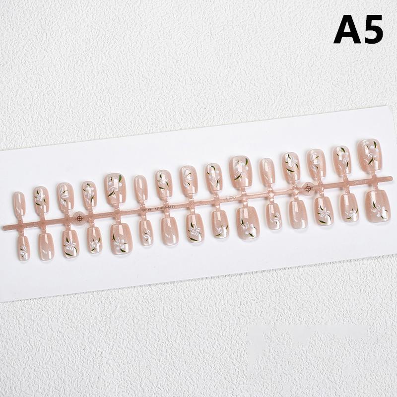 30Pcs Flower Design False Nails Wearable Fake Press on Nails Simple Artificial Cat Eye Nail Art Tips for Easy Nail Enhancements