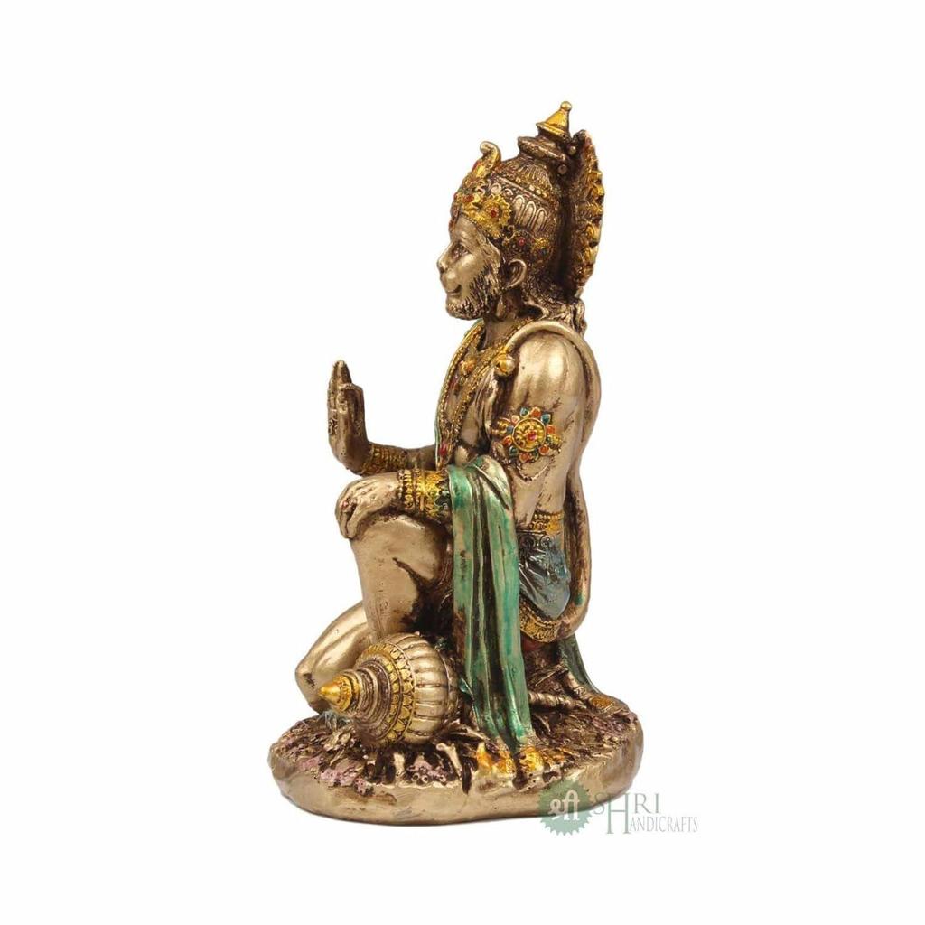 7" Hanuman Statue Sitting Metal Finish Idol Decorative Showpiece Handcrafted Hanuman Ji Murti for Home Office and Gifting Purpose Sculpture,