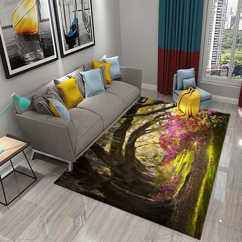 3D Ковер на тему сада Красочный ковер с цветами и растениями для спальни Напольный коврик Придверный коврик Коврик для ванной комнаты Нескользящий коврик Ковер Домашний декор
