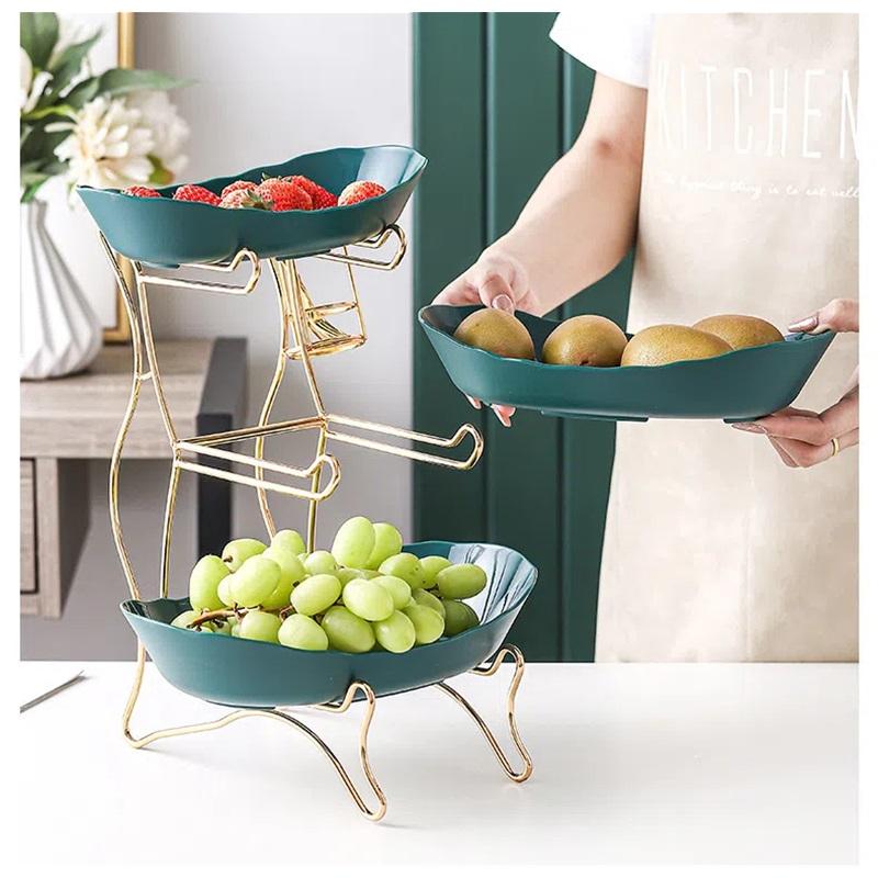 Скандинавская креативная прочная пластиковая фруктовая тарелка с деревянной и железной подставкой, двухъярусная трехъярусная фруктовая ваза для гостиной, современный дизайн