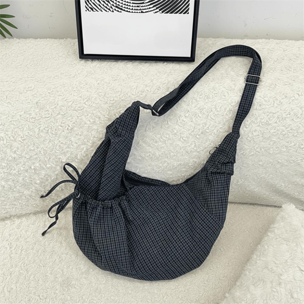 Korean Style Plaid Nylon Crossbody Bag Ballet Style Canvas Dumpling Bag Ladies/Girls