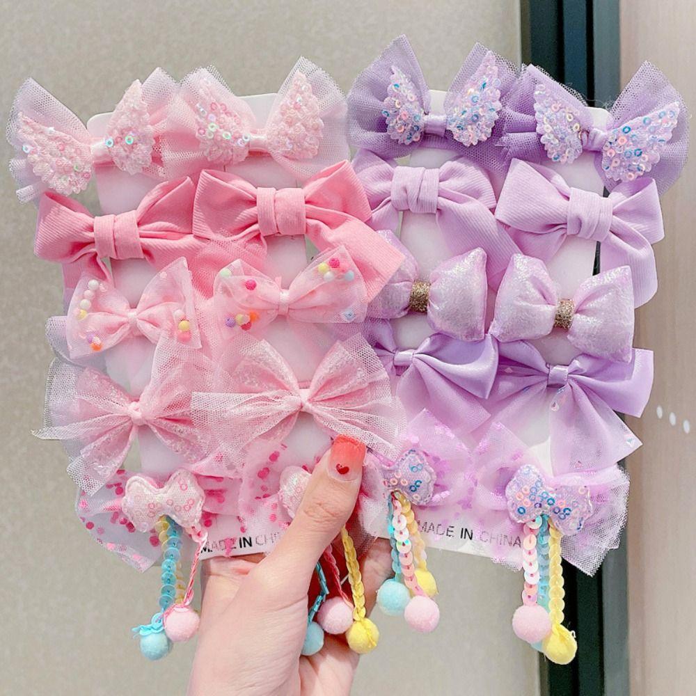 10pcs Mesh Bow Side Barrettes Princess Lace Headwear Beautiful Hair Clip  for Girls