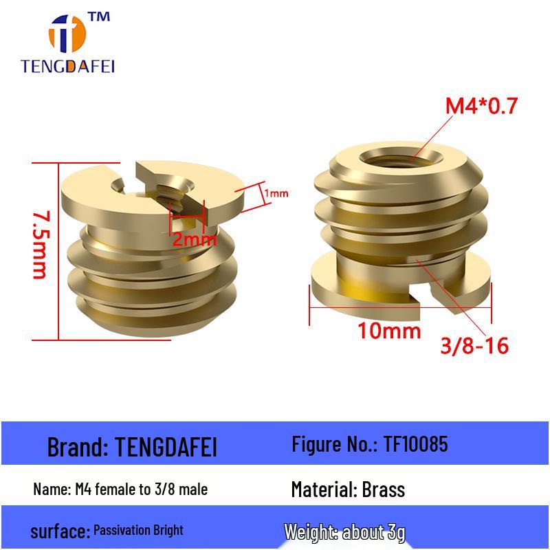 Reversible 1/4" Male To 3/8" Female Adapter for Camera Tripod Ball Head with M4-M8 Conversion Screws