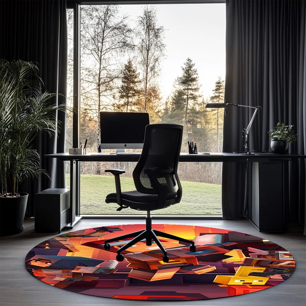 Minecraft Printed Round Rug Carpet Chair Rug Area Rug Entryway Doormats,for Office Chair Living Room Bedroom Kitchen Room.