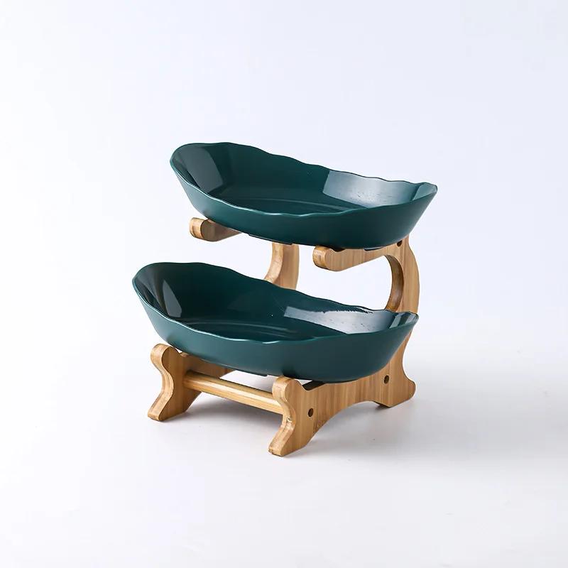 Three Layer Table Plates Dinnerware Wooden Kitchen Fruit Bowl with Floors Partitioned Dish Snack Candy Cake Stand Salad Bowl