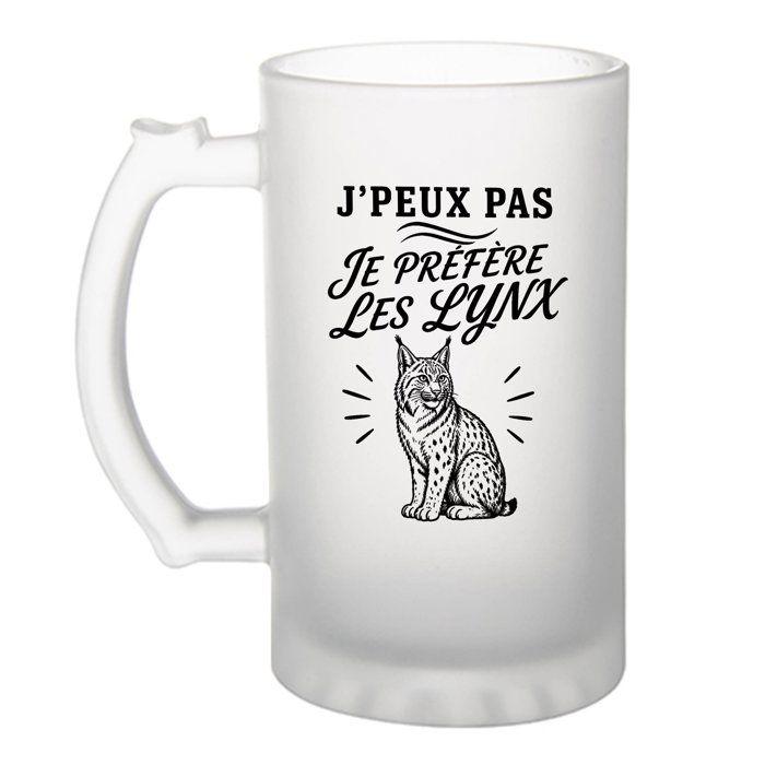 Chope à bière - PLANETEE - J’peux pas je préfère les Lynx - Givré - Verre trempé 470 ml - Anse recto-verso