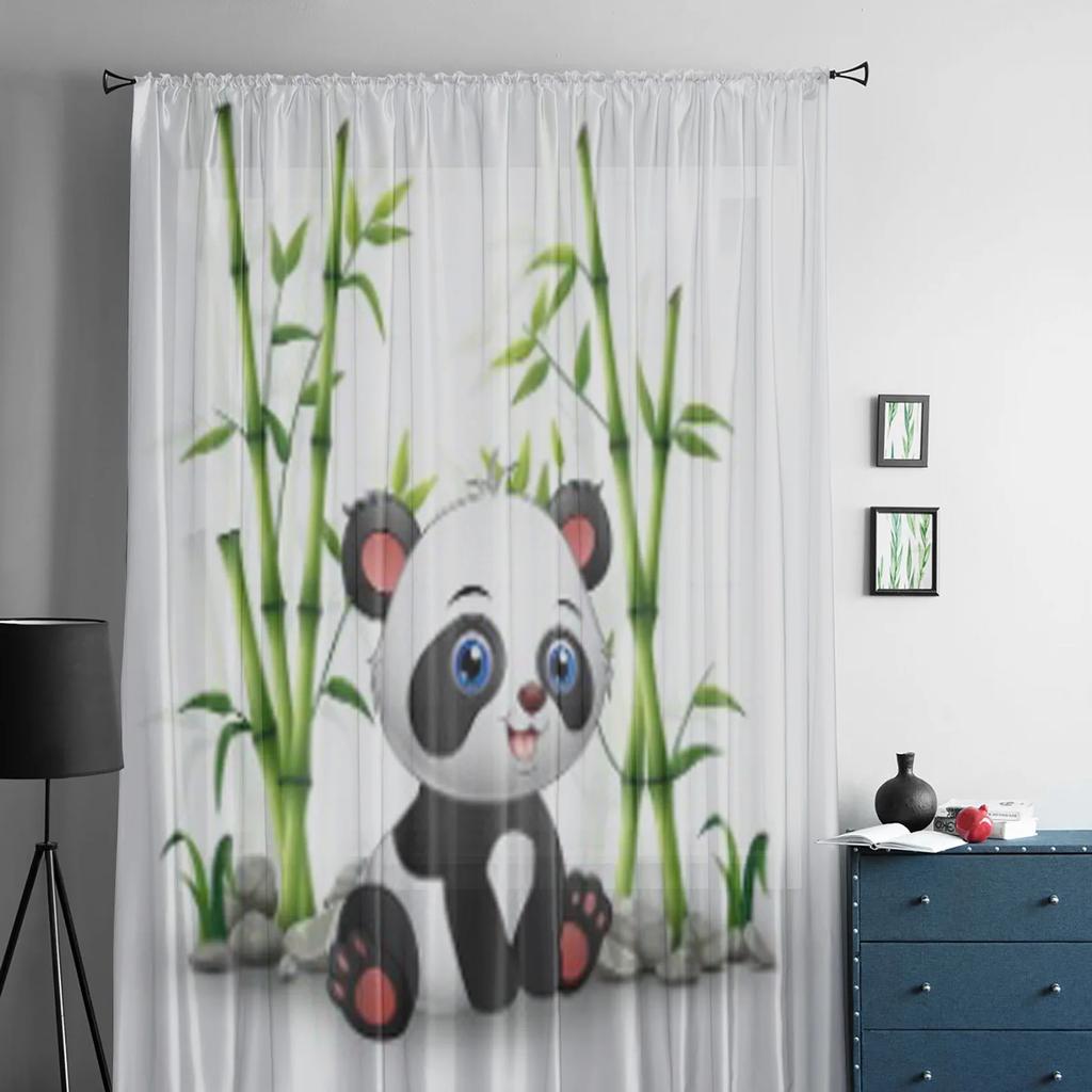Детеныш панды, сидящий среди бамбуковых стеблей, прозрачные занавески из тюля для гостиной, спальни, кухни, вуаль, занавески из органзы