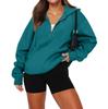 Women's Casual Fashion Long Sleeve Solid Color Zip Hooded Sweatshirt Top With Pocket