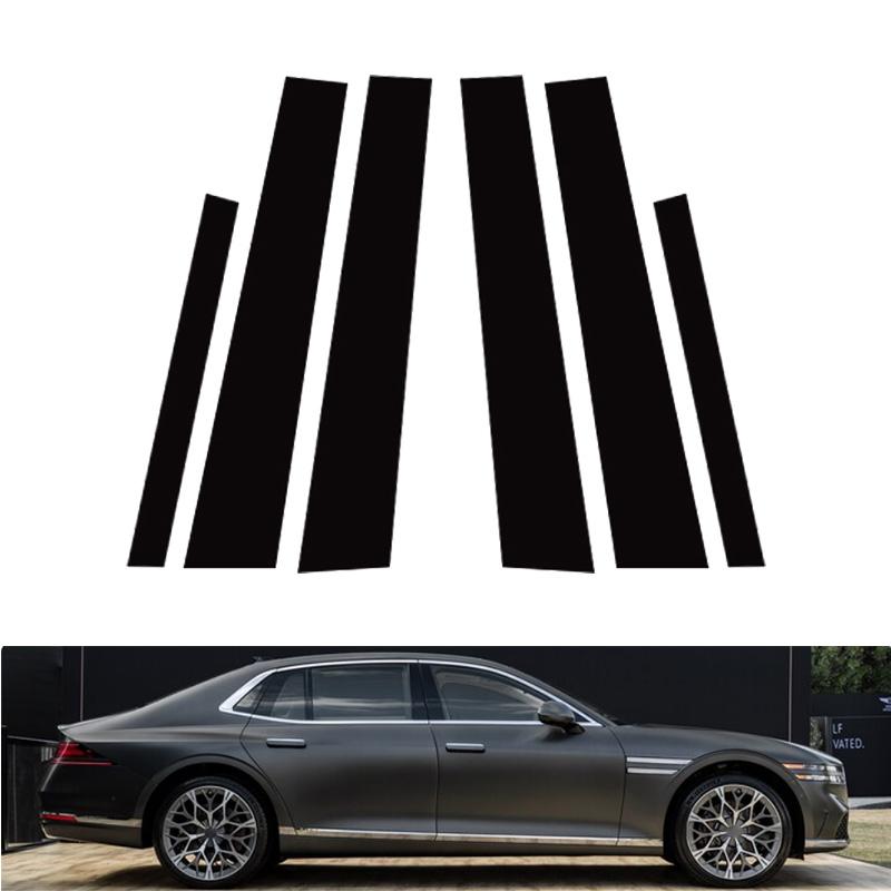 6 шт. глянцевый черный материал ПК с зеркальным эффектом для двери автомобиля, окна, центра, средней части стойки BC, накладка на стойку колонки, подходит для Genesis GV80 2020-2024