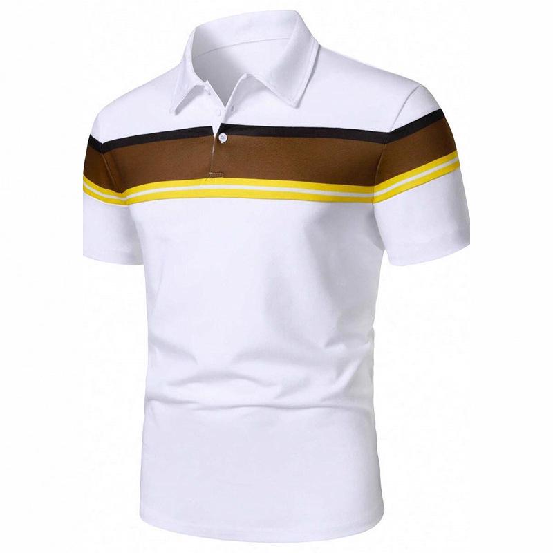 Мужская футболка-поло с коротким рукавом и отложным воротником в стиле колор-блок - Новая европейская и американская мода