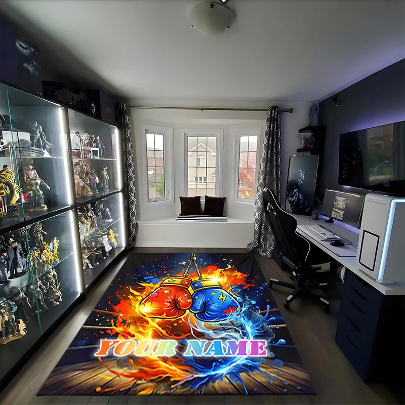 1PC Custom Name Gloves Fire Ice Theme Floor Mat Ideal for Living Room, Game Rooms, Office, Bedroom,Floor Mat Playful Design