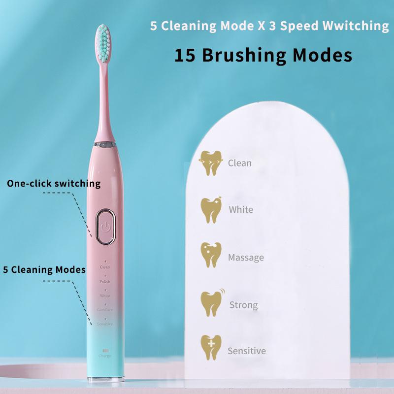 Ultrasonic Electric Toothbrush Rechargeable USB for Adults Teeth Whitening 5Mode Sonic Tooth Brushes Smart Timer with Travel Box