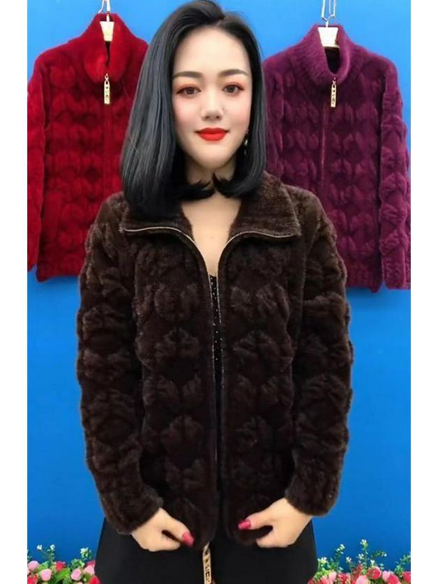 Plus Size Stylish Long-Sleeve Faux Mink Velvet Coat for Middle-Aged and Elderly Women