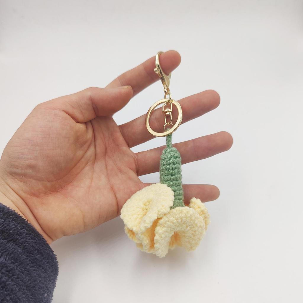 Korean-Style Pearl Chain Crochet Carnation Keychain - Mother's Day Gift Accessory