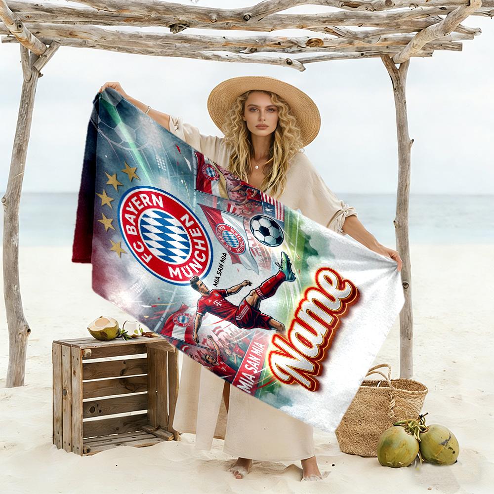 Bayern Munich Soccer Jersey Customized Name Beach Towel Soft Durable Quick-Dry Portable for SwimmingBeachCamping Travel Beach AccessoriesGym
