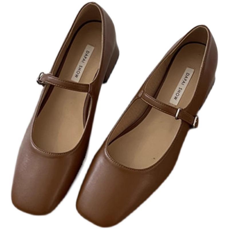 Французские серебряные туфли Мэри Джейн женские туфли темперамент толстый каблук квадратный нос светлый рот с одинарными туфлями