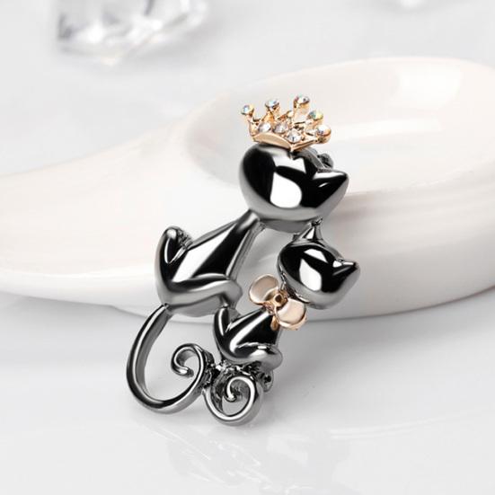 Fashion Jewelry Shiny Cute Double Cats Kitten Crown Brooch Pin Gift