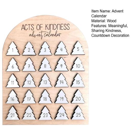 Календарь Адвента «Дела доброты» 2025 Деревянный 25-дневный календарь обратного отсчета Поделитесь добротой Рождественское украшение для детей и взрослых