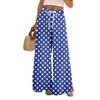Women Summer Boho Palazzo Pants High Waist Wide Leg Rinting Casual Trousers With Pockets