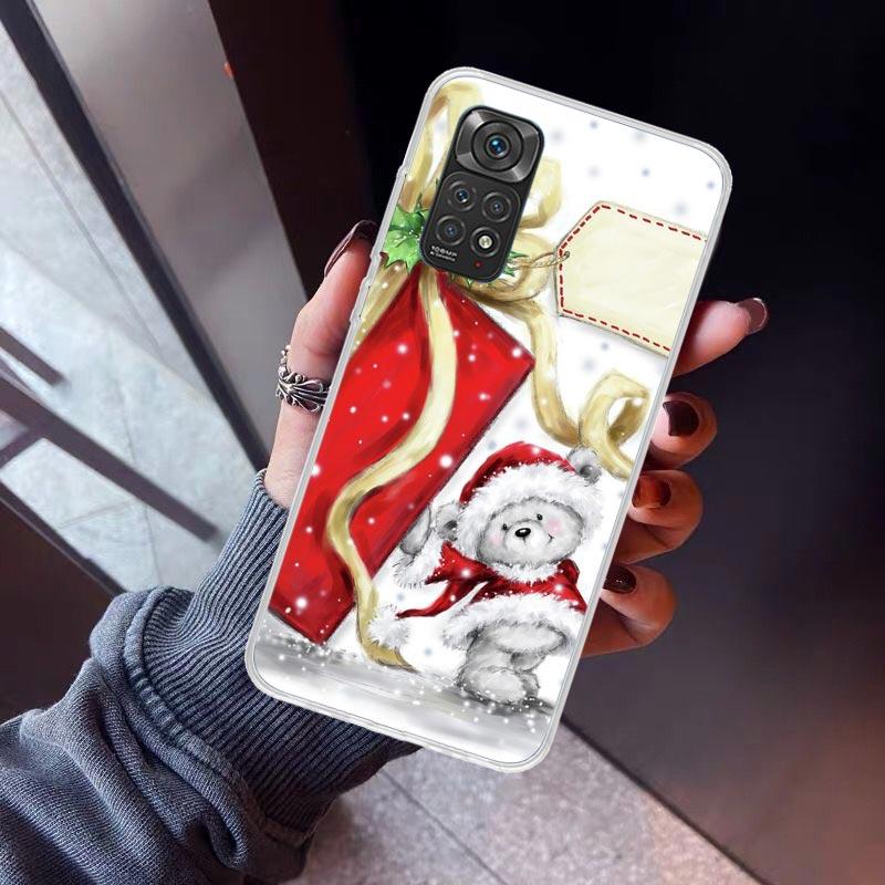 Счастливого Рождества Милый Медведь Подарок Чехол для Телефона Для Xiaomi Redmi Note 10 11 12 13 14 15 Pro Plus 11S 12S 14S 11T 11E 10S Мягкий ТПУ Задняя Панель
