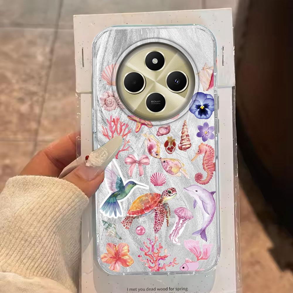 Чехол для телефона с текстурой морского животного, цветка и пера для Xiaomi Redmi Note 14 13 12 11 11S 10 9 Pro 9C 13C 14C A3 A4 A3X 9C A1